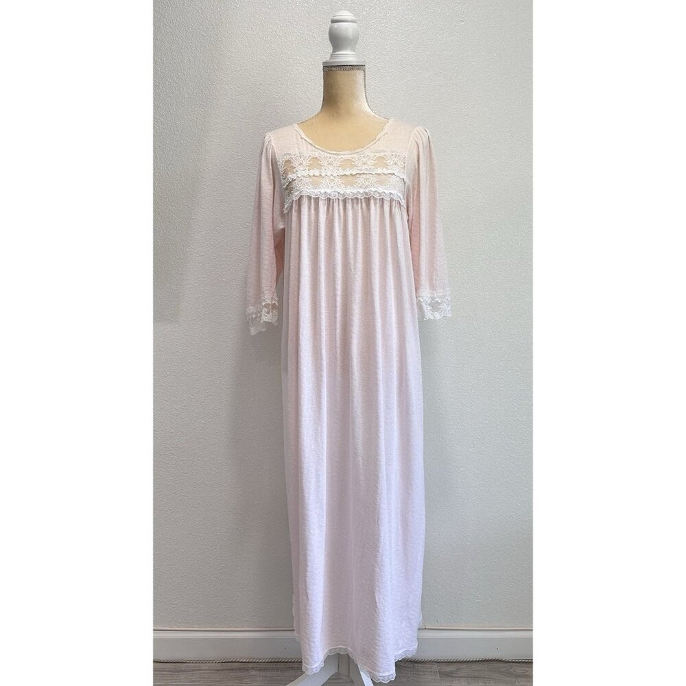 Vintage Christian Dior Womens 100% Cotton Lace Trimmed Pink Nightgown Size Small
